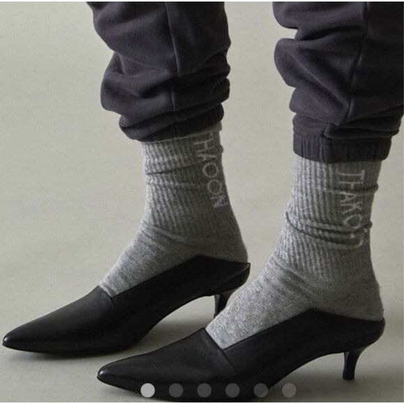 Thakoon Black Leather Kitten Heel Mule Square Pointed Toe Retro Vamp Pinup New - Picture 2 of 10